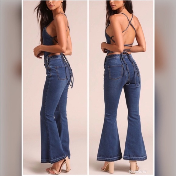 Pants - Open Back Overalls Jumpsuit